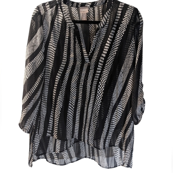 Chico's tunic, high low layered Boho front 3/4 sleeve chiffon pull over size med - Picture 9 of 9